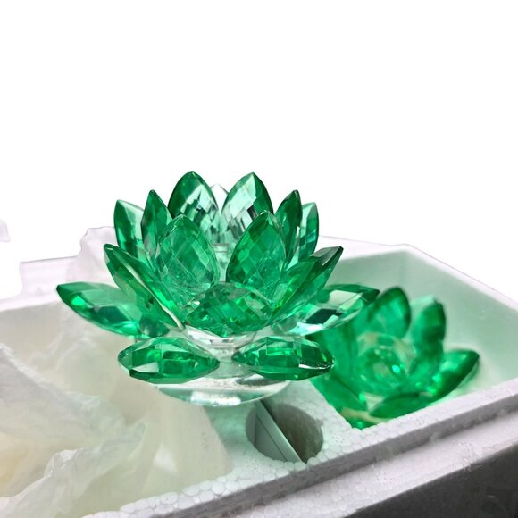 Shannon Crystal Emerald Green Crystal Lotus Candle Holders Godinger NIB JJ3973 - Picture 11 of 15